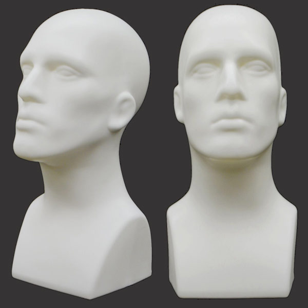 Retail Male Mannequin Head Form - White TRIO Display